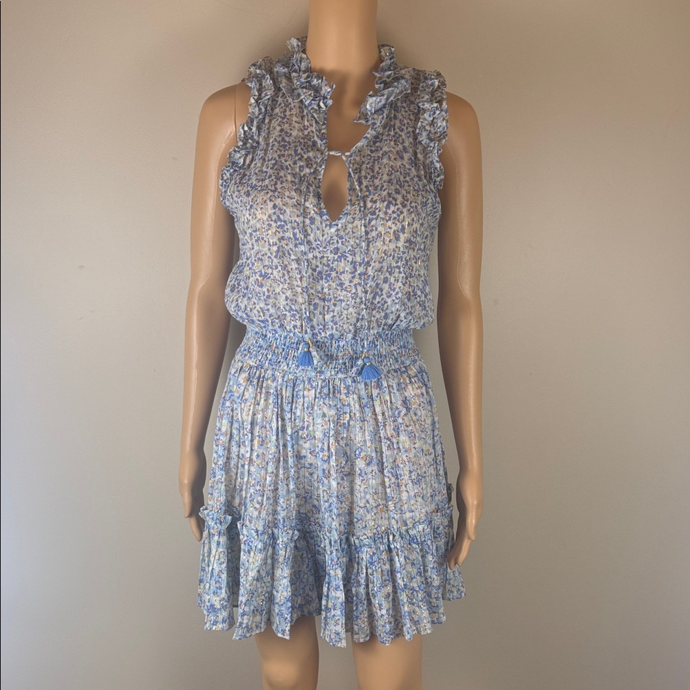 Poupette St. Barth Light Blue Floral Ruffle Mini Dress